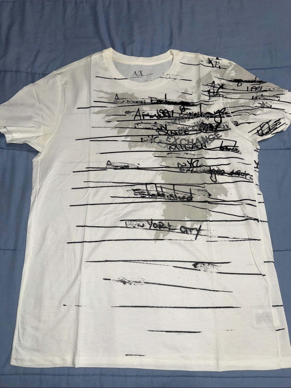 Armani Exchange White Short Sleeve Graphic Tee with Black Stripe Print